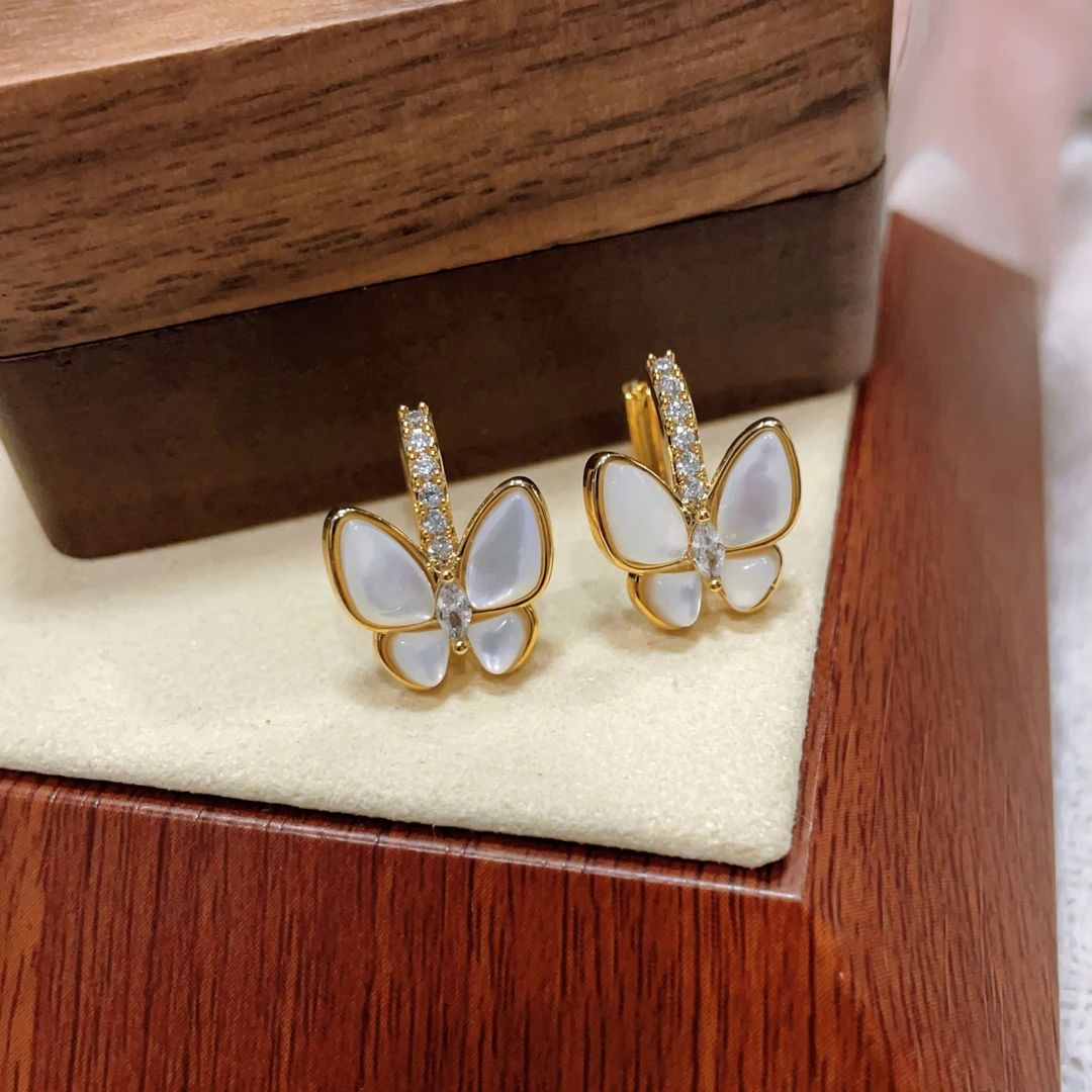 铜合金陶瓷耳饰 蝴蝶耳扣耳环设计感时尚小众轻奢百搭耳饰