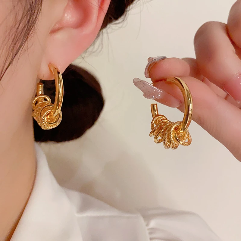 铜合金耳饰 简约气质金属冷淡风圆圈耳环
