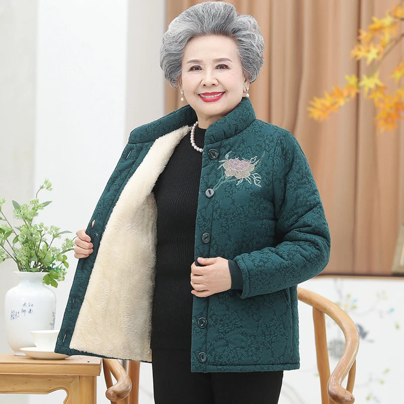 中老年人女棉衣冬装奶奶棉衣加绒加厚棉袄棉裤老太太唐装加厚款