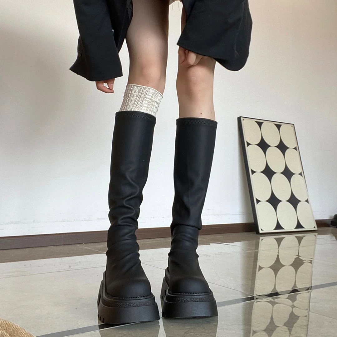 百搭长靴女黑色厚底高筒靴2024秋冬显瘦夏季靴堆堆靴小个子瘦瘦靴