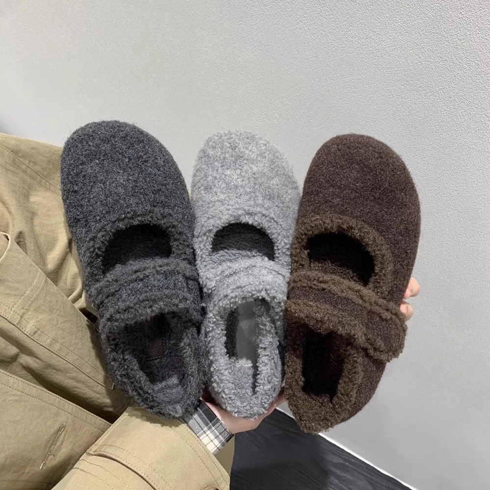 秋冬配裙子保暖加绒玛丽珍鞋毛毛鞋内增高单鞋棉鞋毛呢料软底女鞋