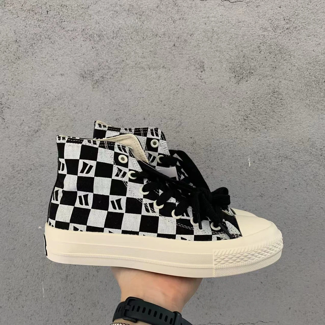 黑白格高帮基础百搭帆布鞋240
