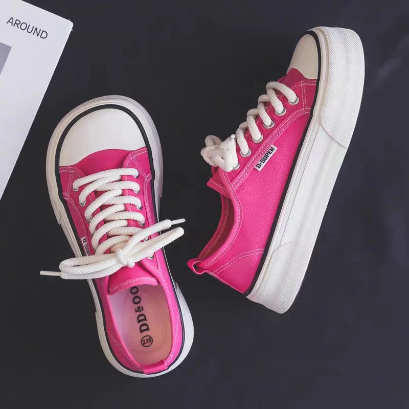 玫红 厚底小众芒果头潮牌设计感休闲帆布板鞋086