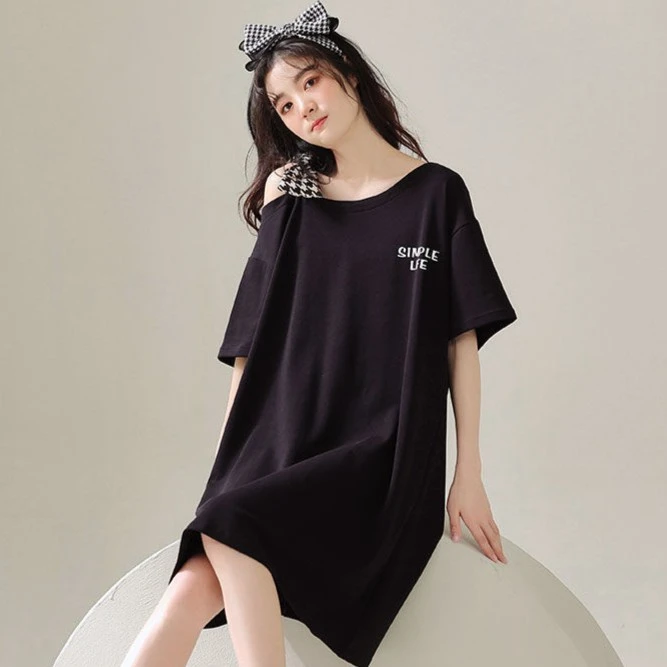 睡裙女夏季2022年新款薄款短袖可爱中长款甜美可外穿睡衣女夏睡裙