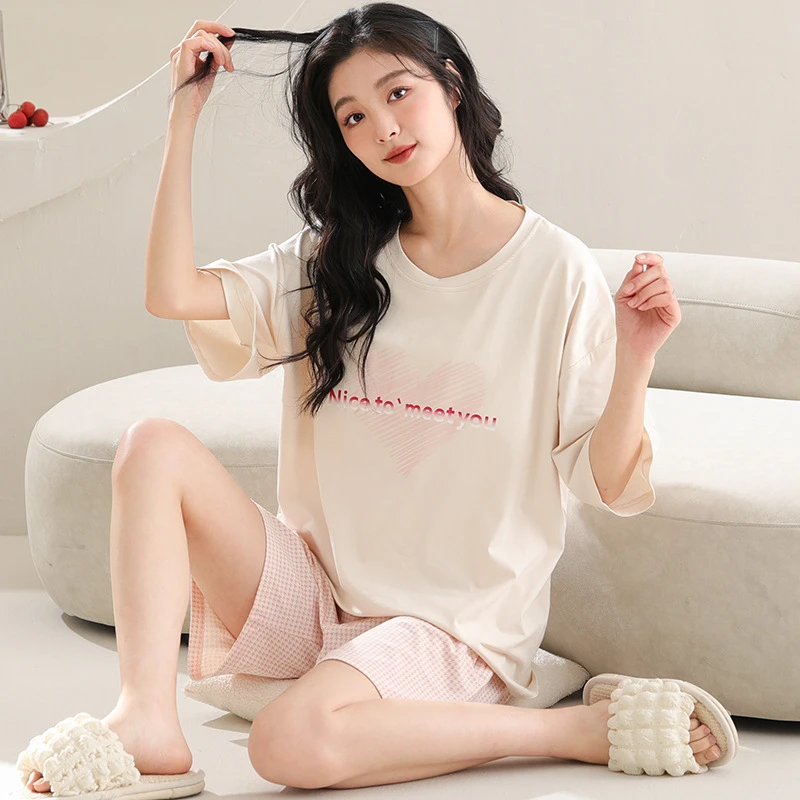 夏季莫代尔凉感女士睡衣薄款圆领短袖短裤可爱少女家居服休闲套装