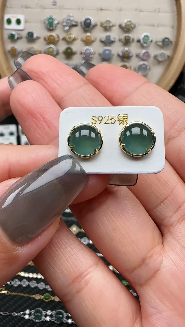 【闪购商品】翡翠耳饰银S925镶嵌耳钉09