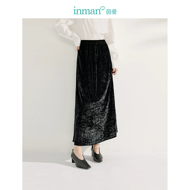 【商场同款】茵曼2025春秋新款女半身裙A字裙筒裙显瘦休闲丝绒百搭