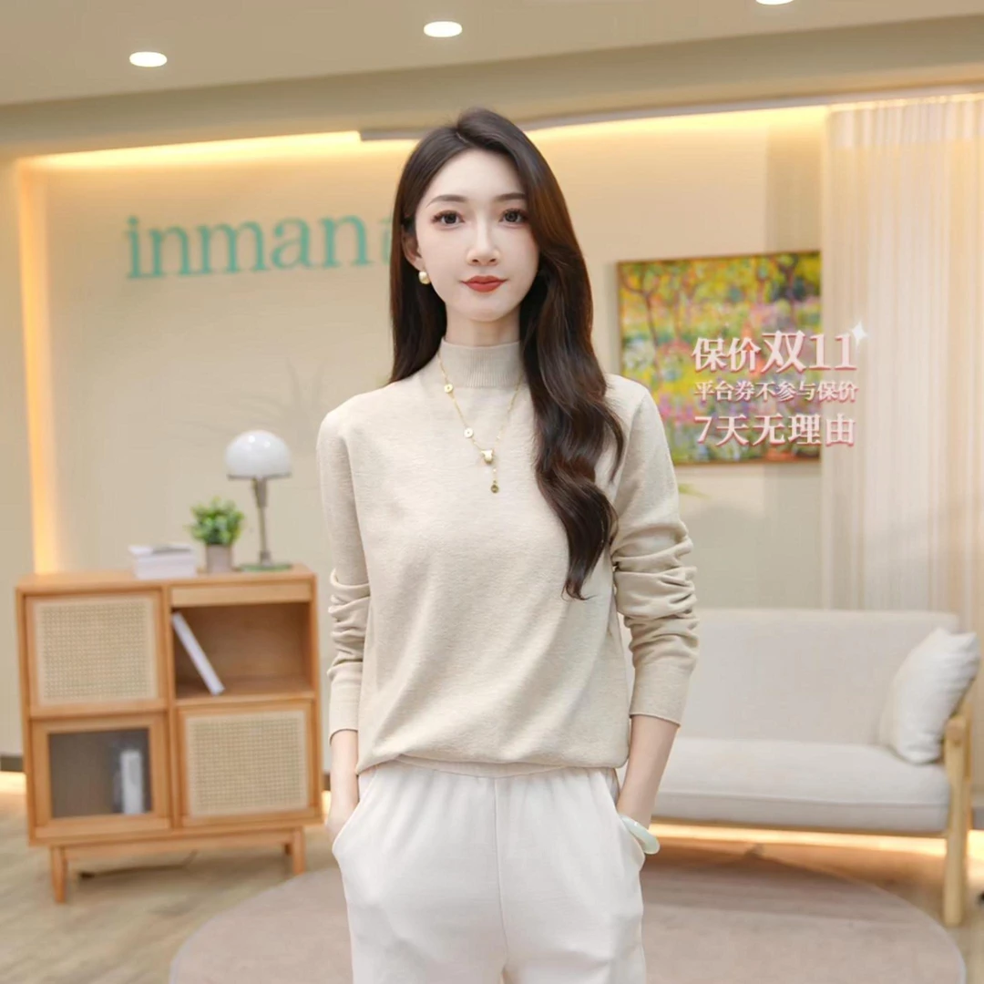 【舒适内搭】茵曼新款25女装衣服秋冬打底圆领百搭显瘦舒适套头毛衣