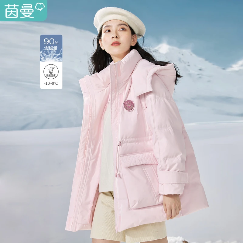 茵曼羽绒服冬季新款时防风女士加厚保暖鸭绒短款羽绒服citywarm
