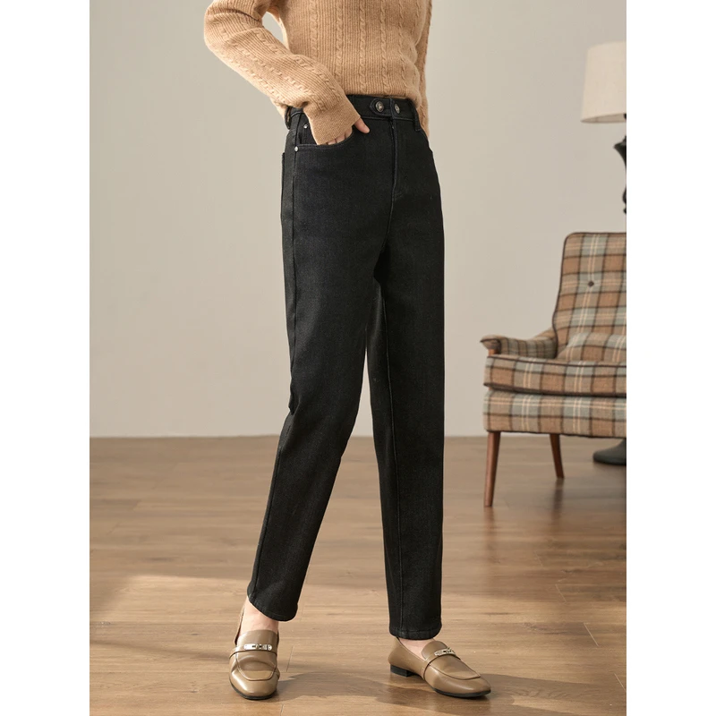 【商场同款】茵曼冬季女牛仔裤九分弹力高腰显瘦百搭新款女装休闲