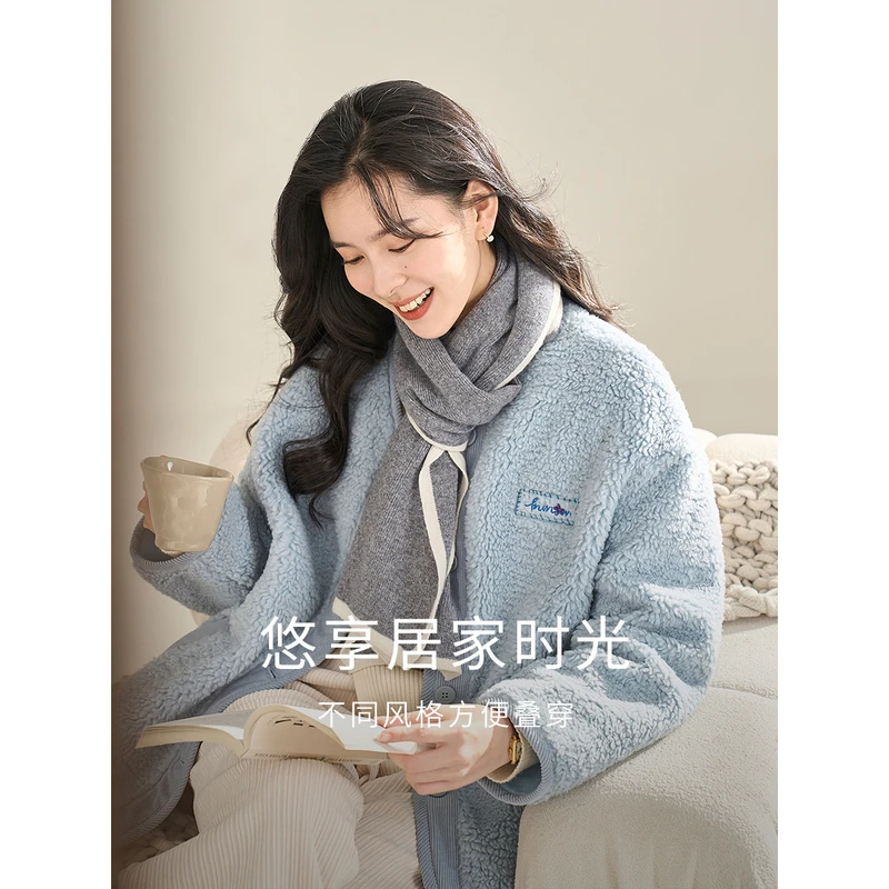 【夏日凉感】茵曼羊羔绒新款女款休闲毛绒保暖针织百搭厚外套