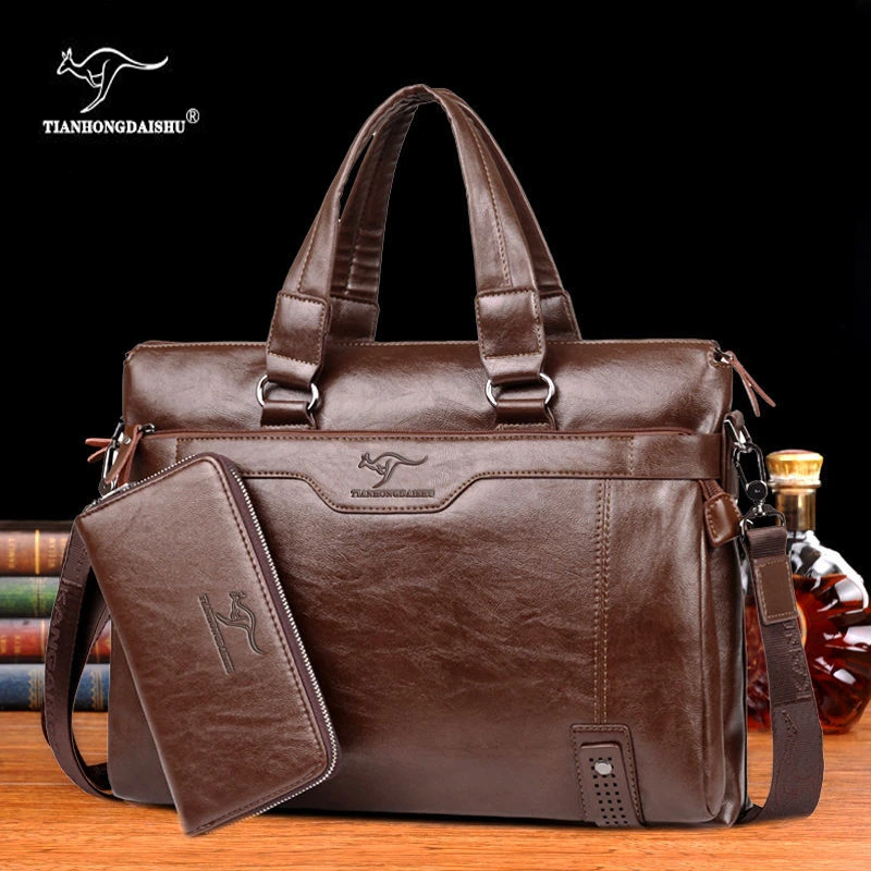 商务公文包男士手提包休闲男包大容量横款文件A4纸14寸电脑包出差