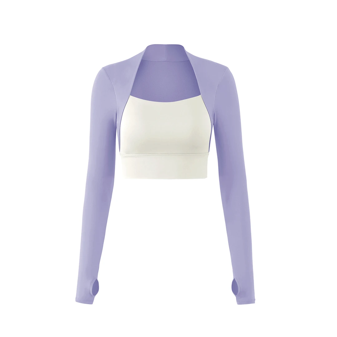 no退no换瑜伽服女假两件紧身长袖运动跑步健身服 CX46白紫 8039