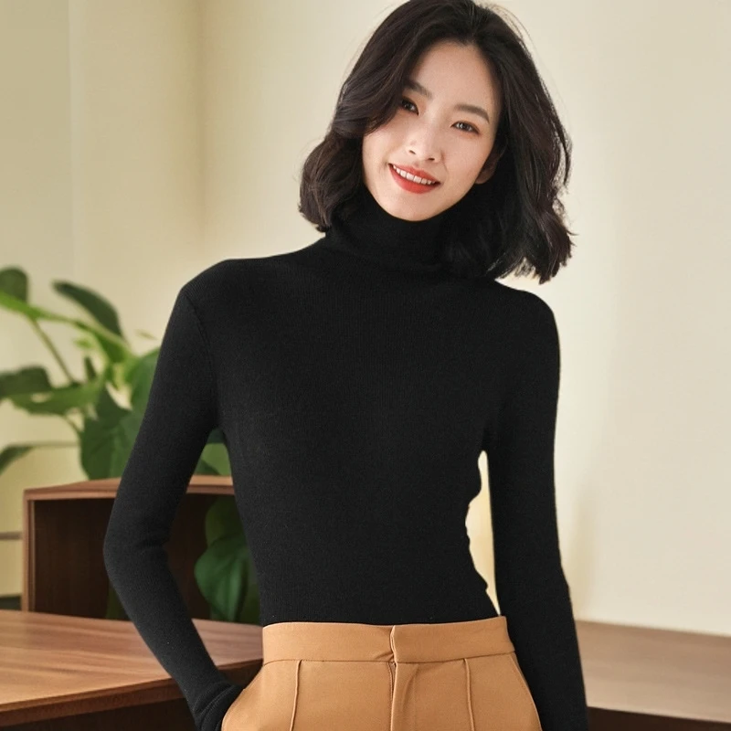 堆堆领修身打底衫女薄款高领紧身显瘦纯色毛衣针织衫ZC-ZZ004