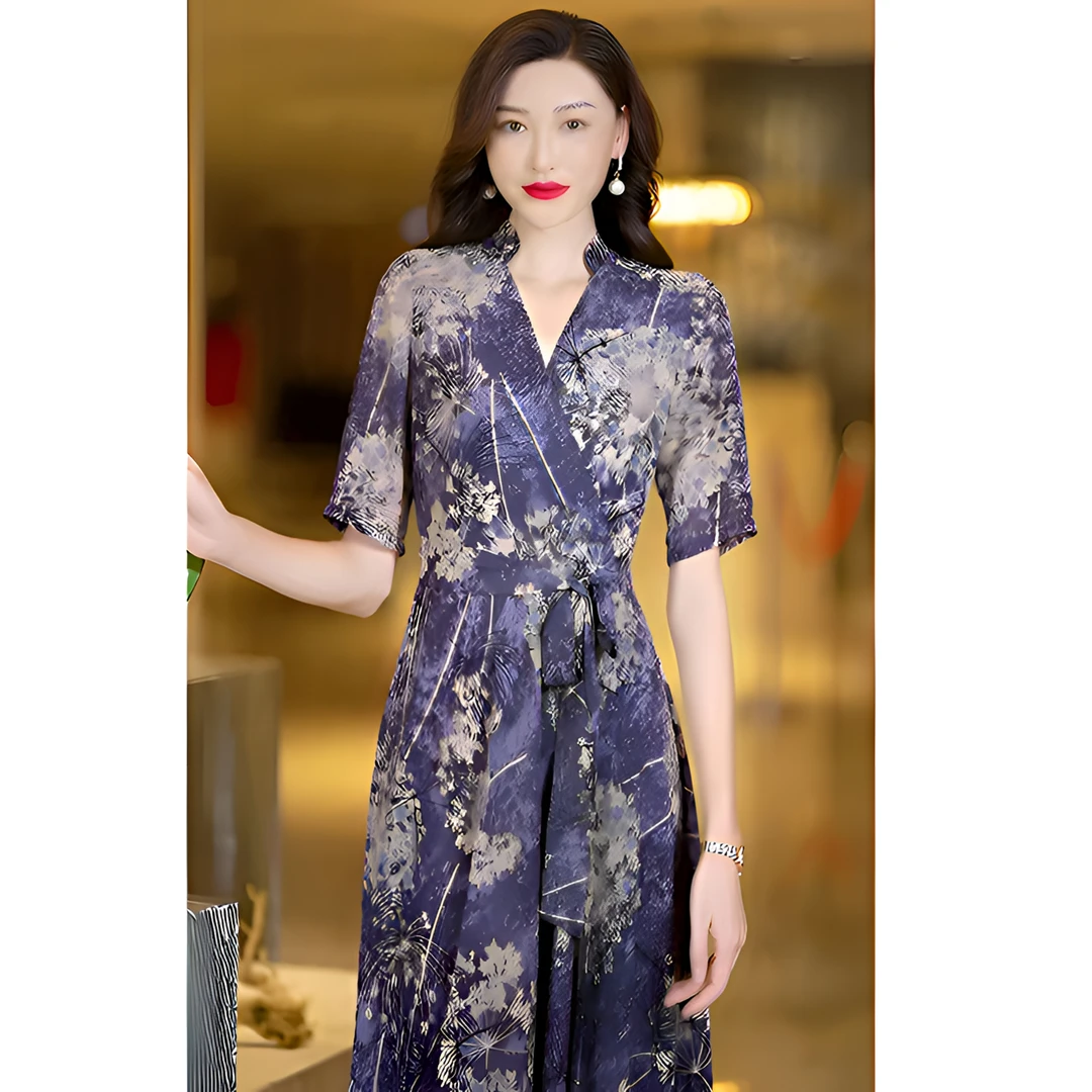 优雅气质夏季新款女装连衣裙紫色长裙海边度假裙沙滩大摆裙WF3082