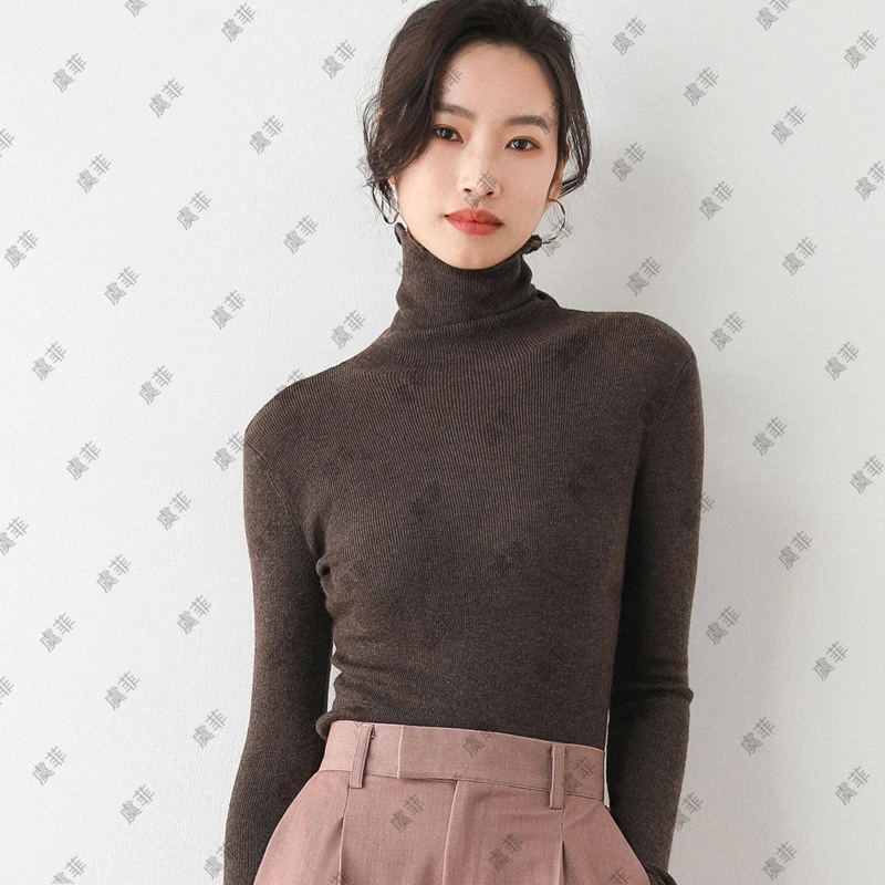堆堆领修身打底衫女薄款高领紧身显瘦纯色毛衣针织衫ZC-ZZ004