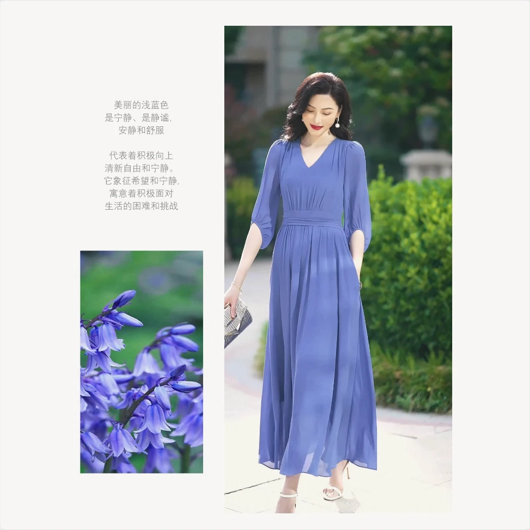 2024高级感夏季女装连衣裙法式气质V领收腰显瘦大摆裙女WF1085