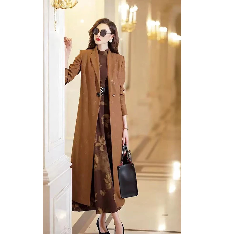 2024新款女时尚风衣简约气质中长款外套高级感翻领大衣WF2002