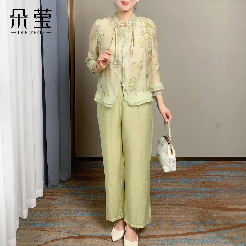 SL时尚妈妈夏装国风新中式套装中年女装中老年两件套085-2