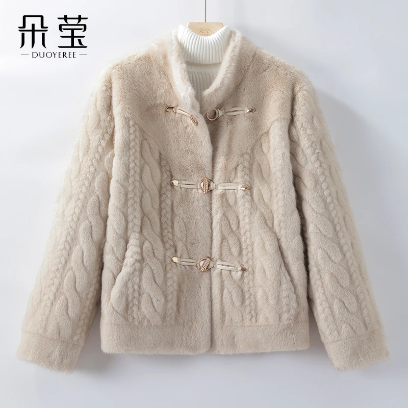 气质妈妈冬装水貂绒毛呢外套中年女装新款中老年洋气短款上衣2462