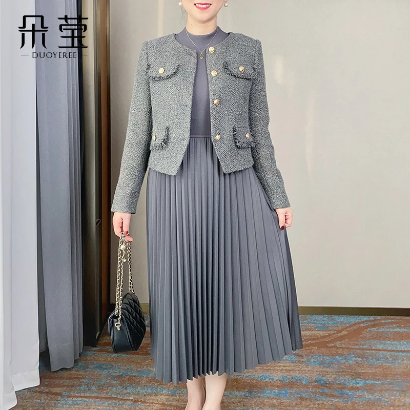 【断码特价】气质妈妈春季连衣裙两件套中年女长裙套装24A-27