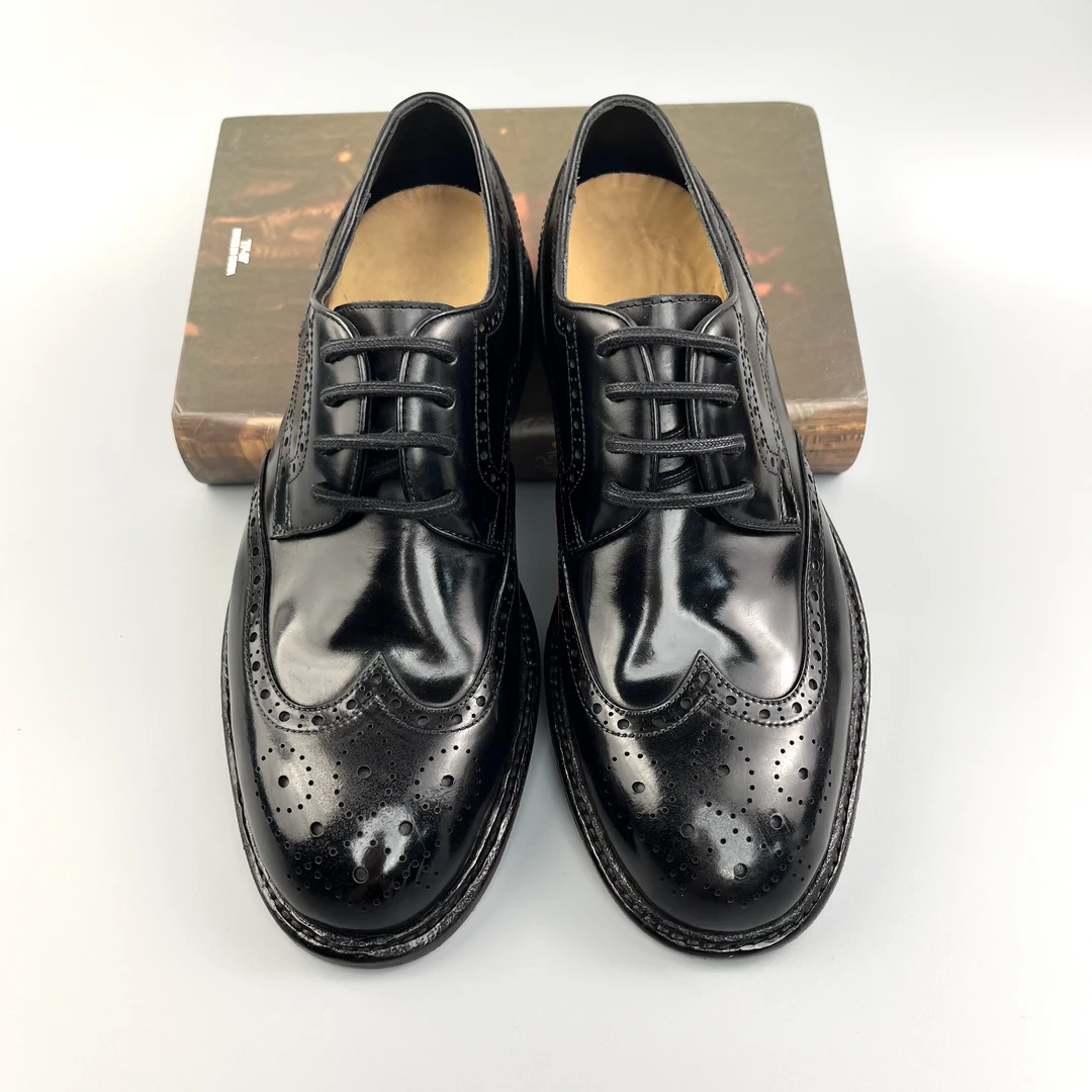 马臀皮高端定制布洛克手工缝线休闲商务系带正装皮鞋