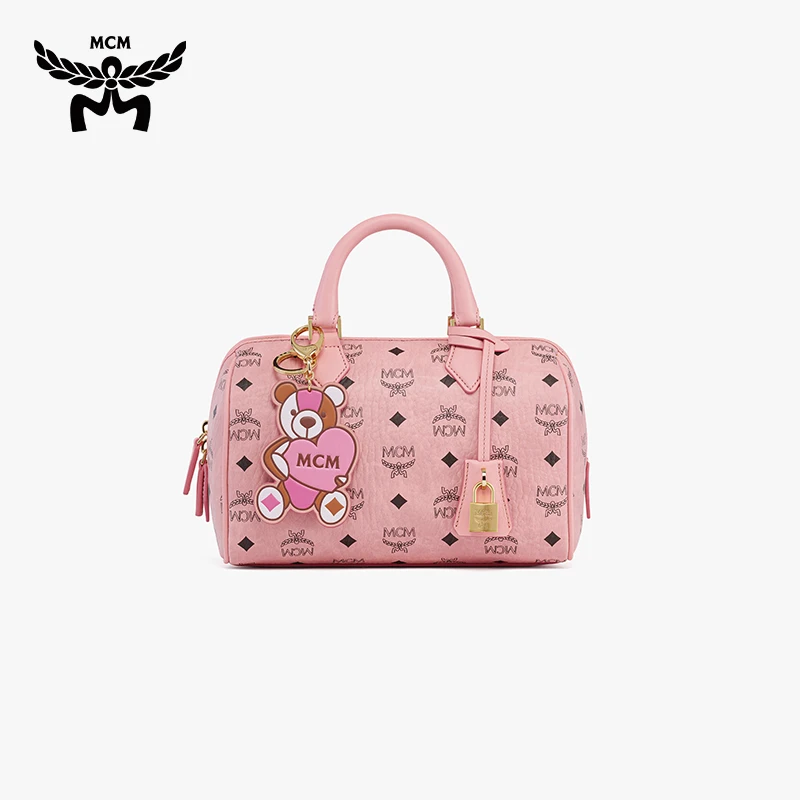 【重磅新品】MCM ELLA  桃花粉小号波士顿时尚单肩斜挎包百搭圆筒包