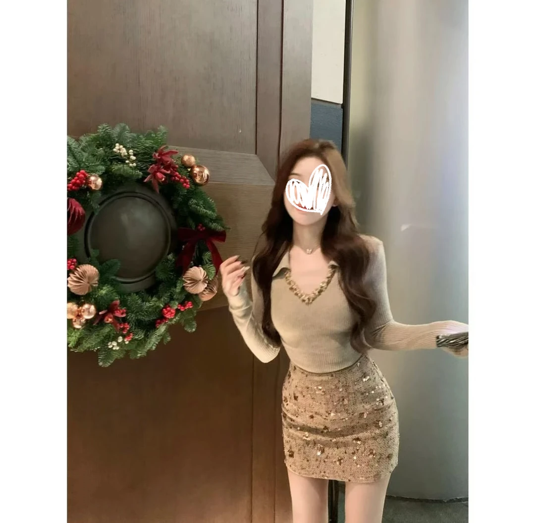 【日常之美】翻领设计感针织打底上衣  8302#