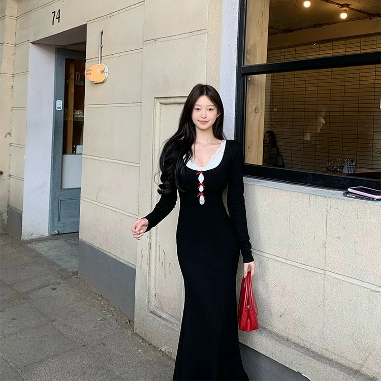 纯欲高级感磨毛连衣裙+蕾丝吊带  8203#