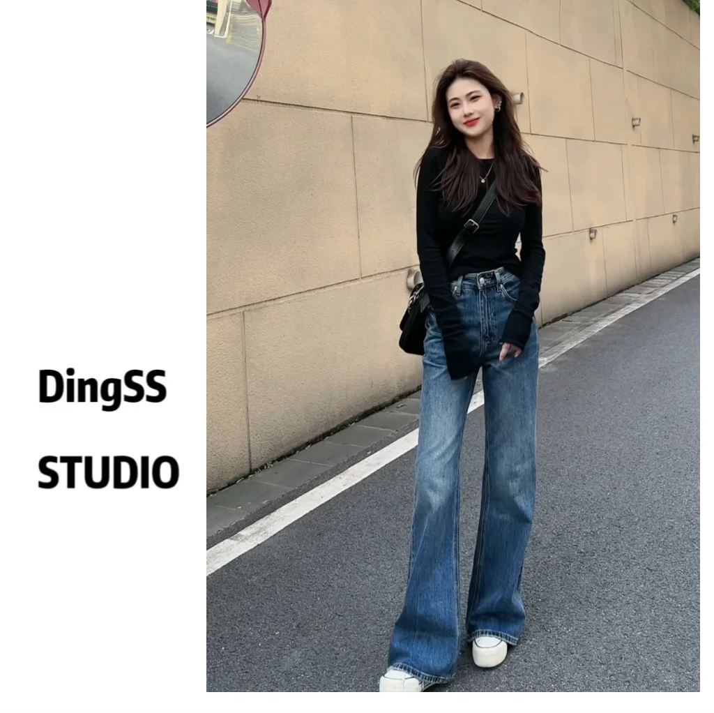 【珊珊推荐】微喇天菜 新款rose水洗蓝高腰显瘦显腿长微喇牛仔裤