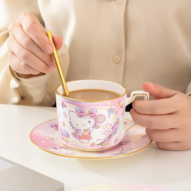 【古杰士】三丽鸥正版骨瓷咖啡杯碟家用轻奢陶瓷咖啡杯可爱咖啡杯