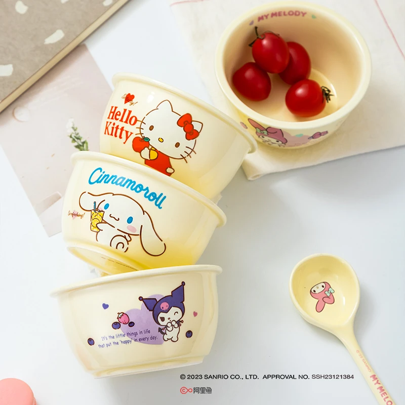 古杰士三丽鸥奶黄系列米饭碗勺子奶油风陶瓷碗家用米饭碗餐具散件
