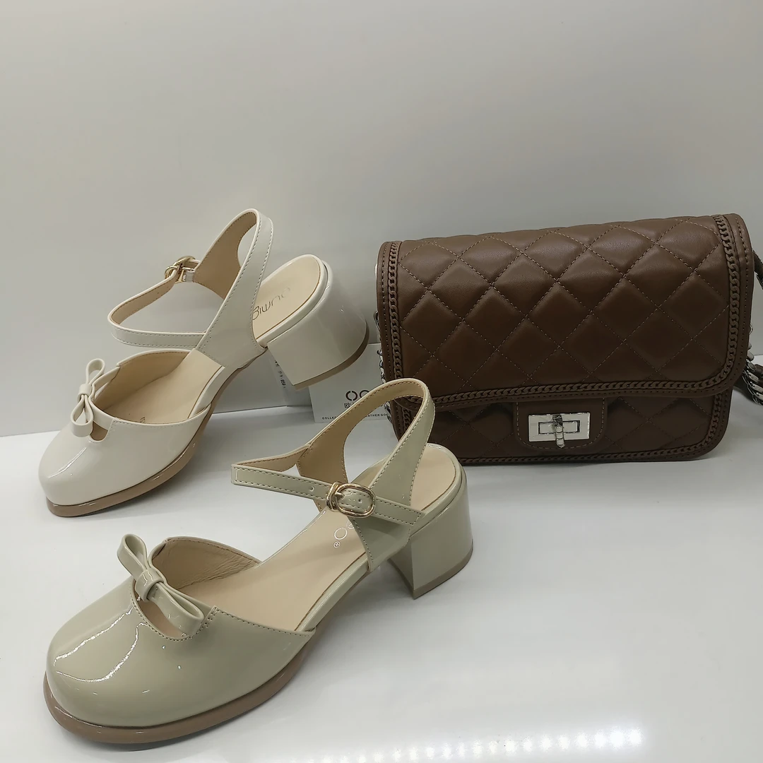 （粗跟5公分）女式玛丽珍升级版抛光牛皮舒服百搭款9688米杏色