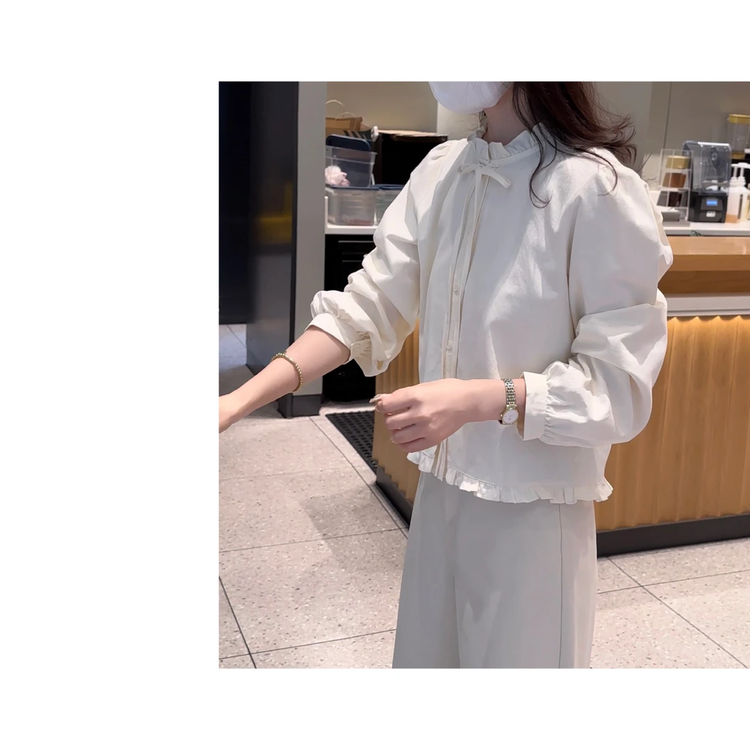 BK STUDIO 小众设计感蝴蝶结荷叶边衬衣新款简约百搭上衣