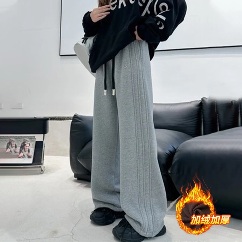加绒运动裤女童冬季2025新款中大童直筒阔腿显瘦休闲百搭时尚卫裤