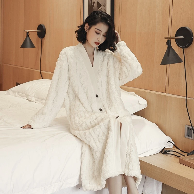 秋冬季睡袍女超长款过膝高级感睡衣珊瑚绒加绒加厚ins可外穿保暖