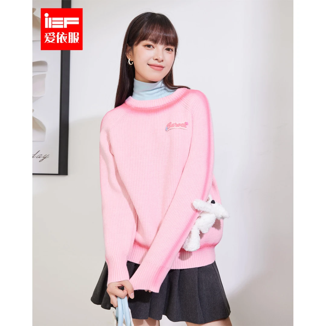 IEF/爱依服热力感2023秋冬新款韩版甜美气质减龄少女风毛织上衣