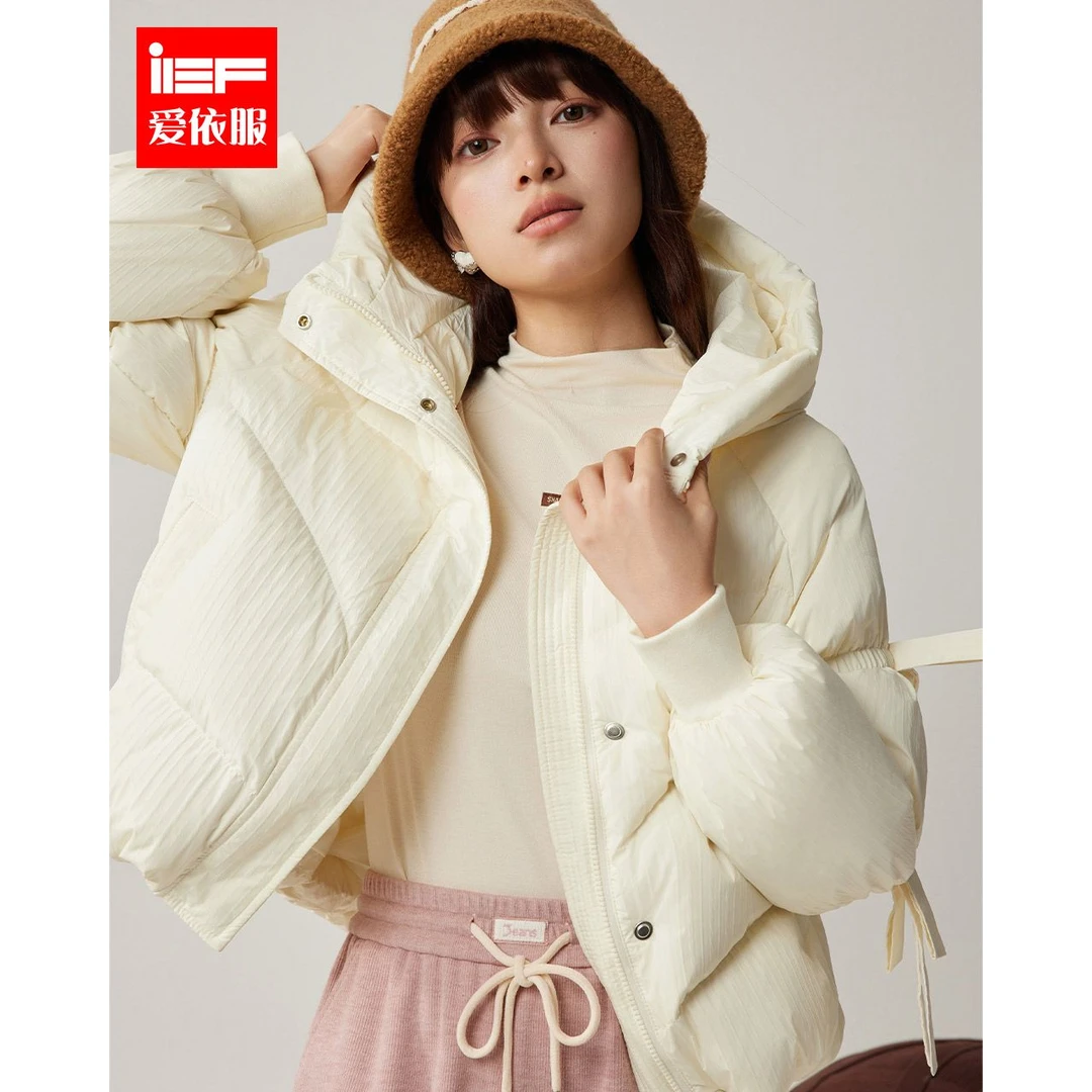 IEF/爱依服2025冬季新款蝴蝶结设计感百搭短款羽绒外套运动流光风