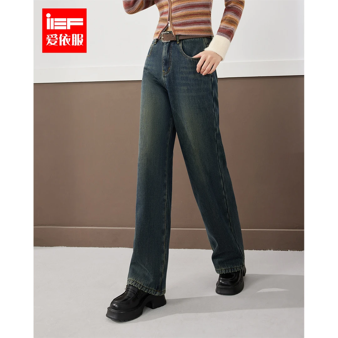 IEF/爱依服2023冬季新款复古宽松牛仔裤直筒时尚休闲阔腿裤