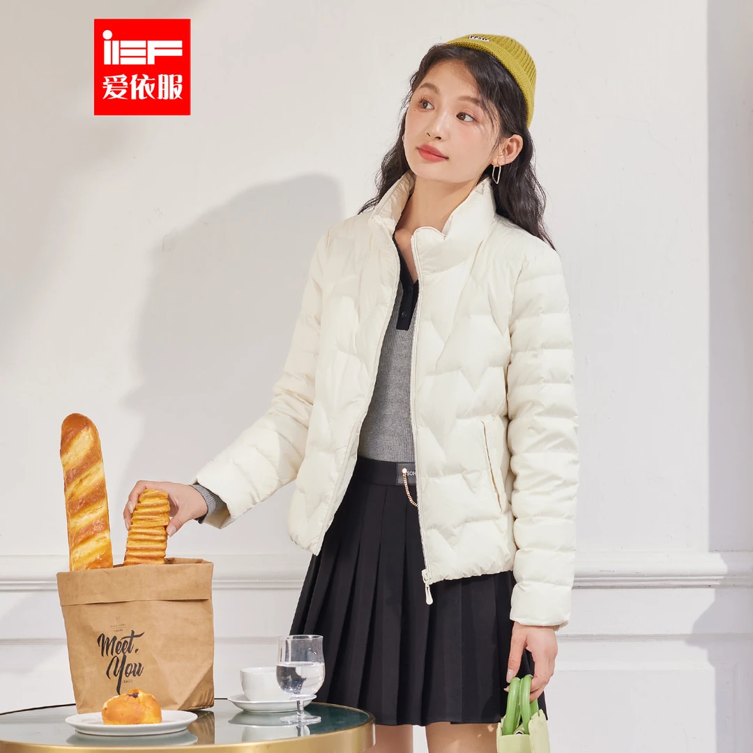 IEF/爱依服冬季新款韩版简约百搭通勤羽绒服女短款长款长款羽绒服