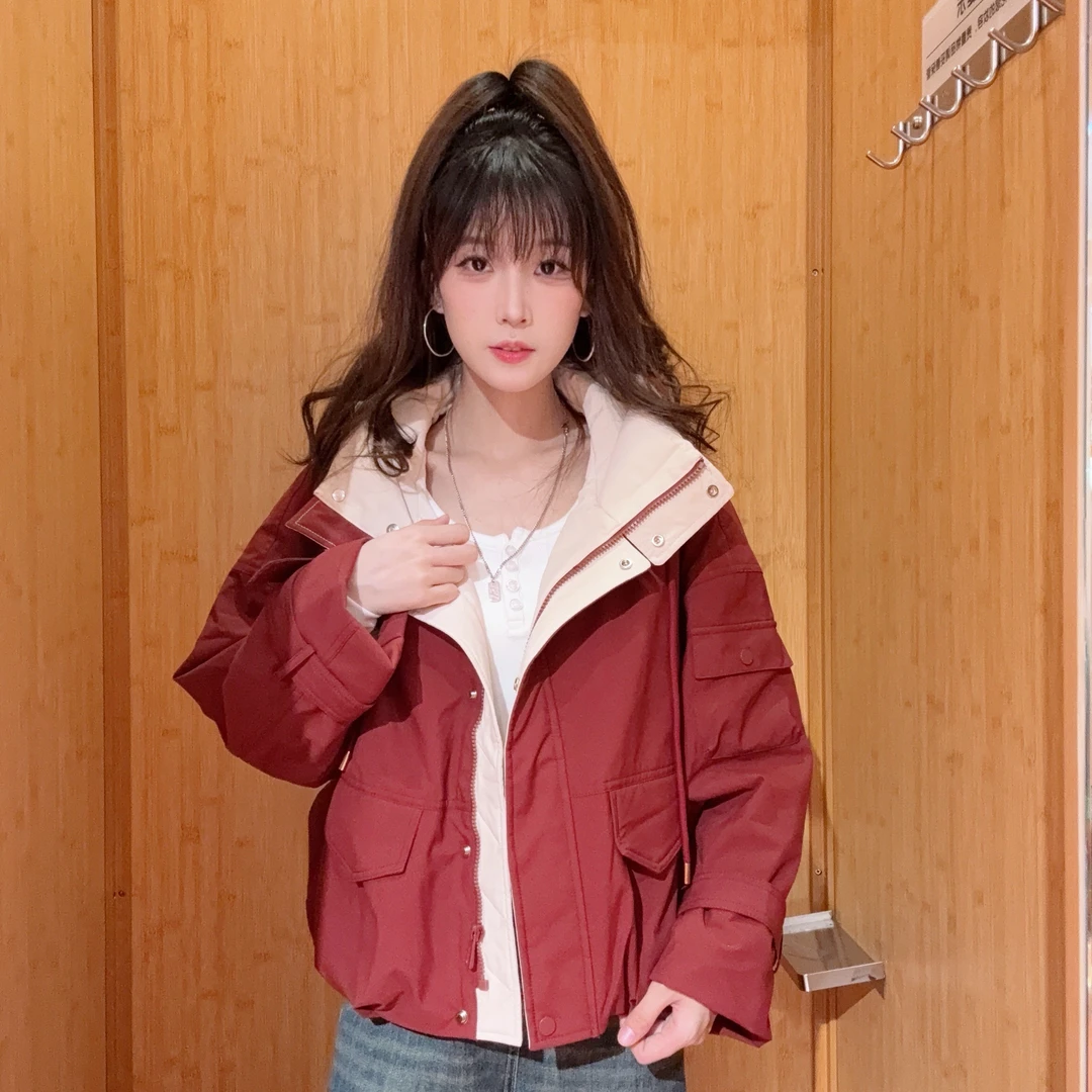 IEF/爱依服2025冬季新款美式休闲工装风加绒保暖连帽设计外套