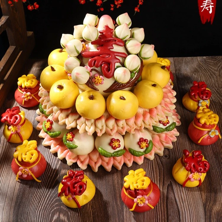 胶东花饽饽寿桃馒头生日老人祝寿蛋糕寿包寿糕点心过寿花馍馍礼盒