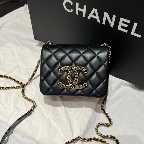 99新 Chanel/香奈儿 21A手工坊系列方胖子 黑金 菱格羊皮 芯片款