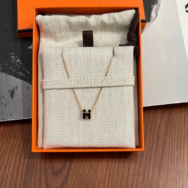 99新 Hermes/爱马仕 Hermes mini popH项链 黑玫瑰金