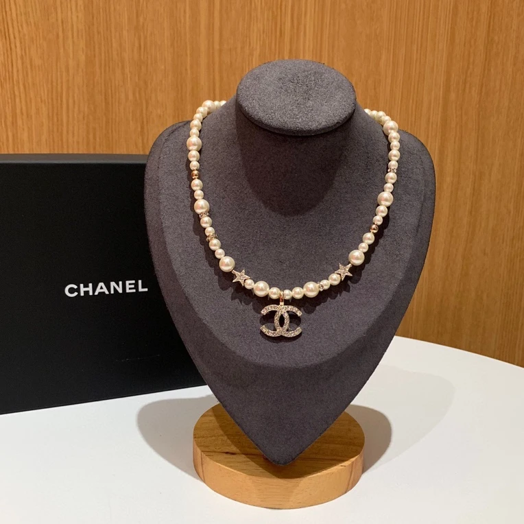 99新 Chanel/香奈儿 23A 星星珍珠水钻项链 双C