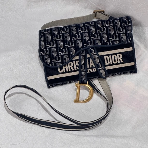 99新 DIOR/迪奥  秋冬限定马鞍woc单肩斜挎包金丝绒刺绣字母Logo