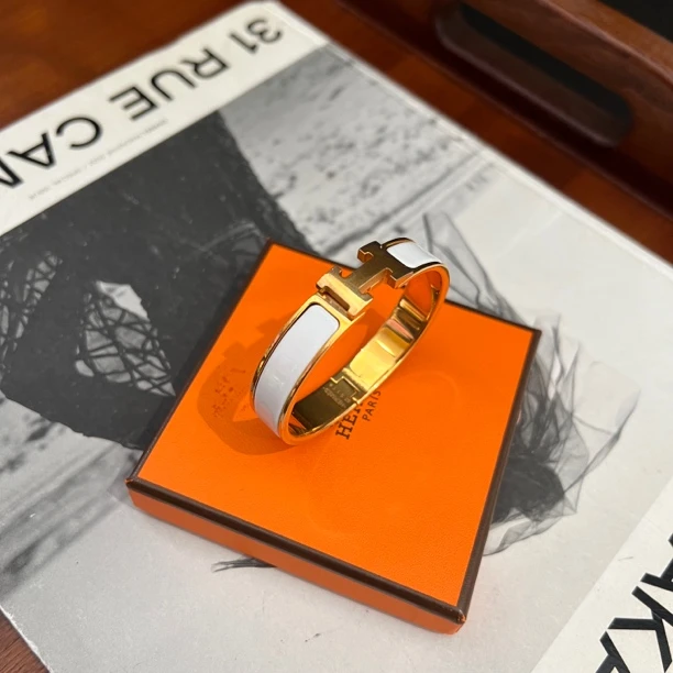 95新 Hermes/爱马仕 Hermes Clic H 珐琅手镯 白金pm 小号