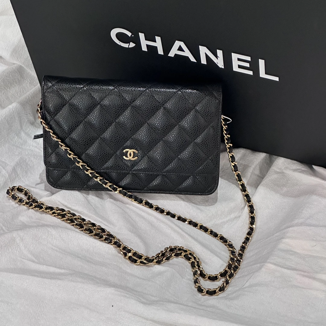 95新 Chanel/香奈儿 Woc链条包 黑金 荔枝皮 25开