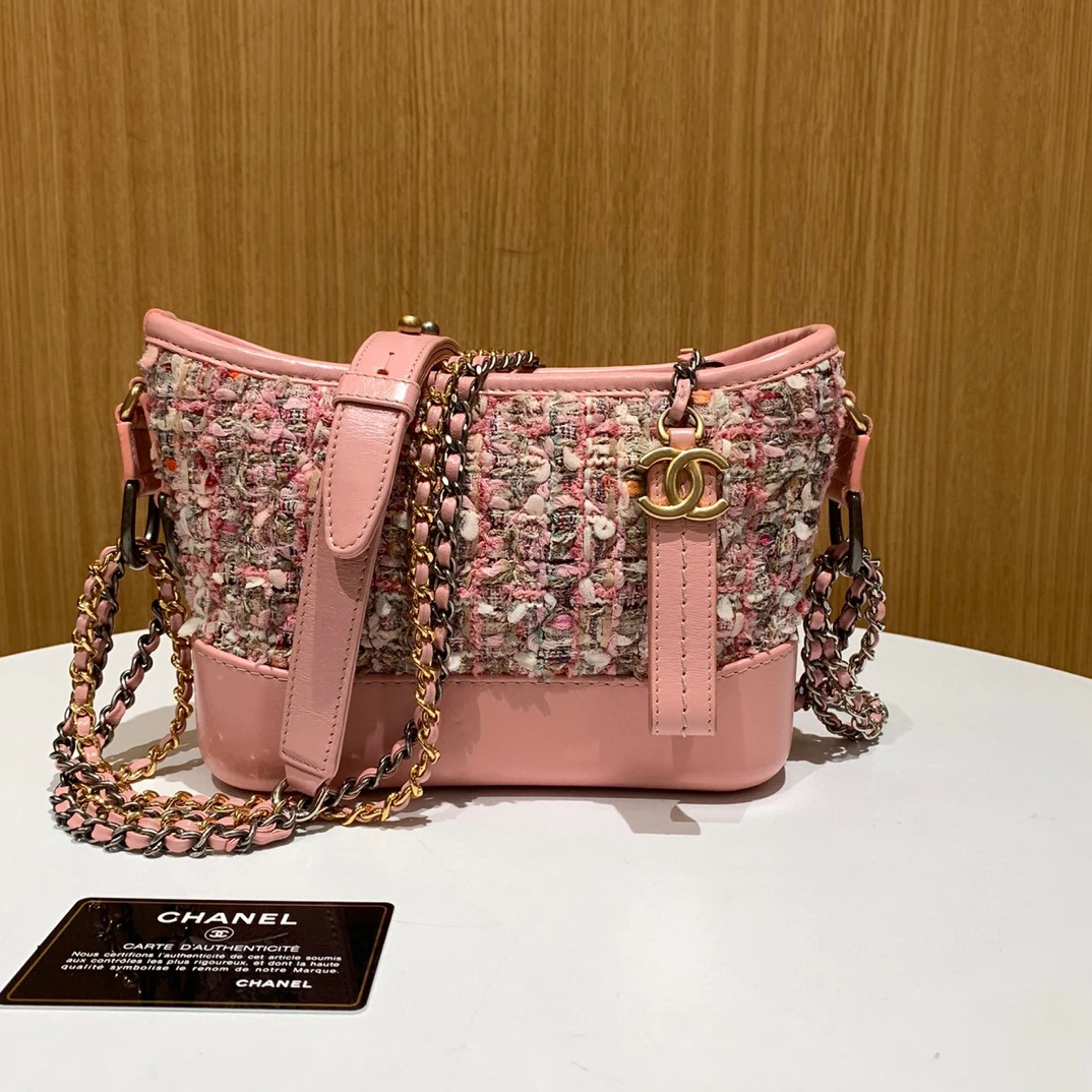 95新 Chanel/香奈儿 Chanel 小号 流浪 粉金 粗花呢多色编织