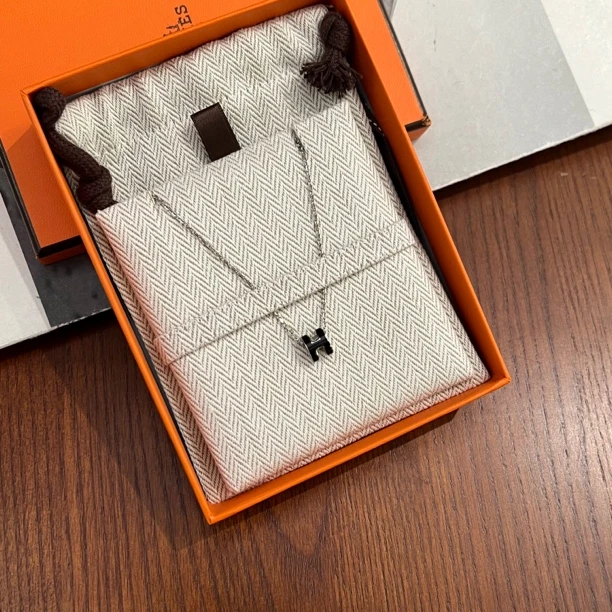 99新 Hermes/爱马仕 Hermes mini popH项链 黑银 全套带盒
